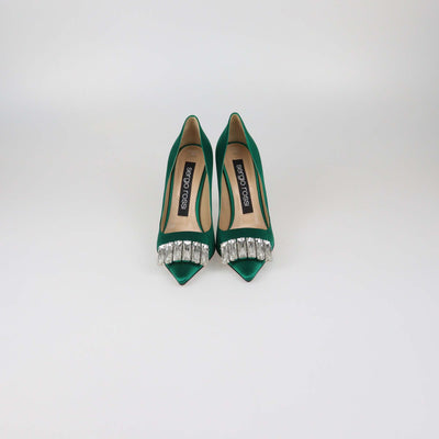 Sergio Rossi Green Satin Crystal Embellished Pumps