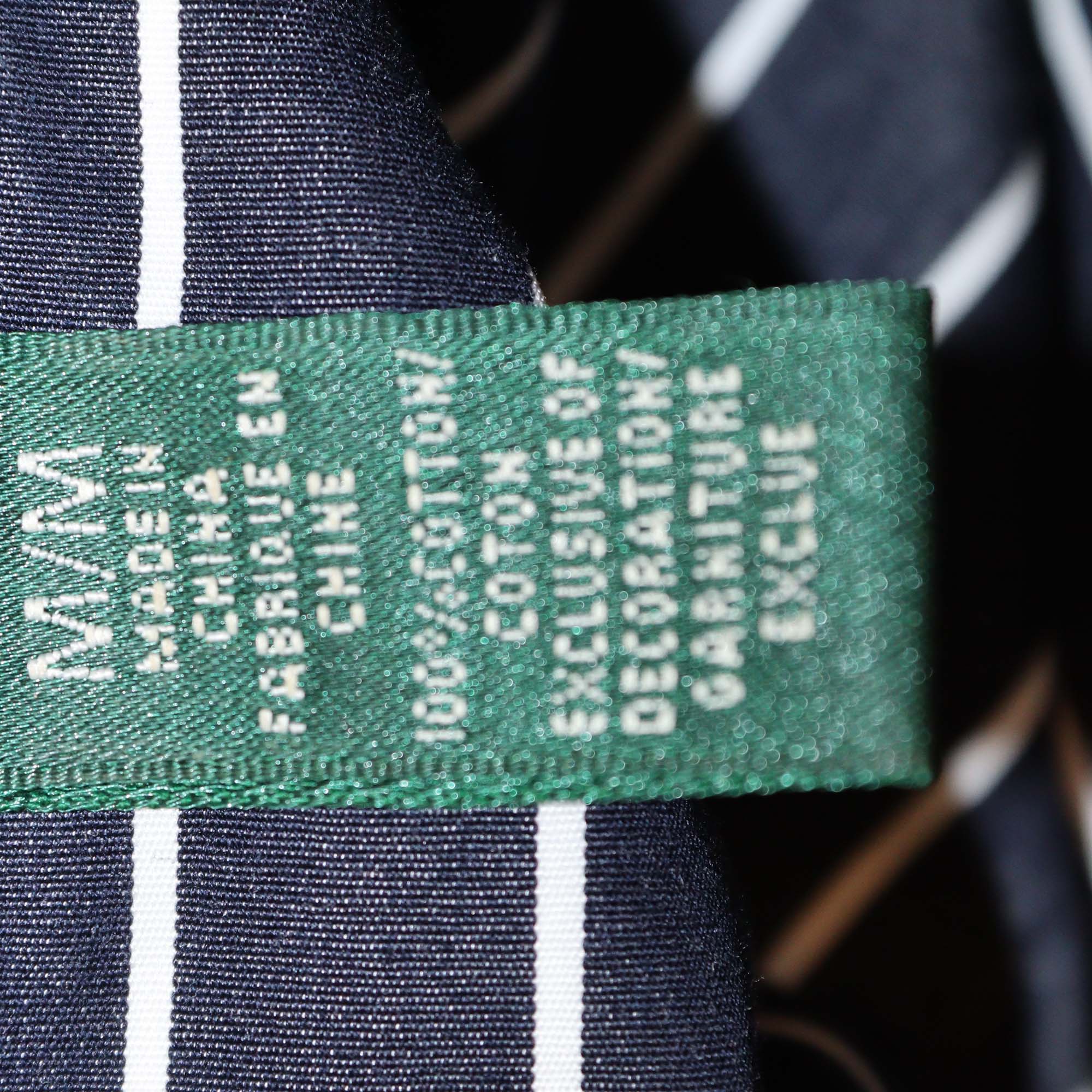 Lauren Ralph Lauren Navy Blue/White Cotton Striped Embroidered Long Sleeve Shirt