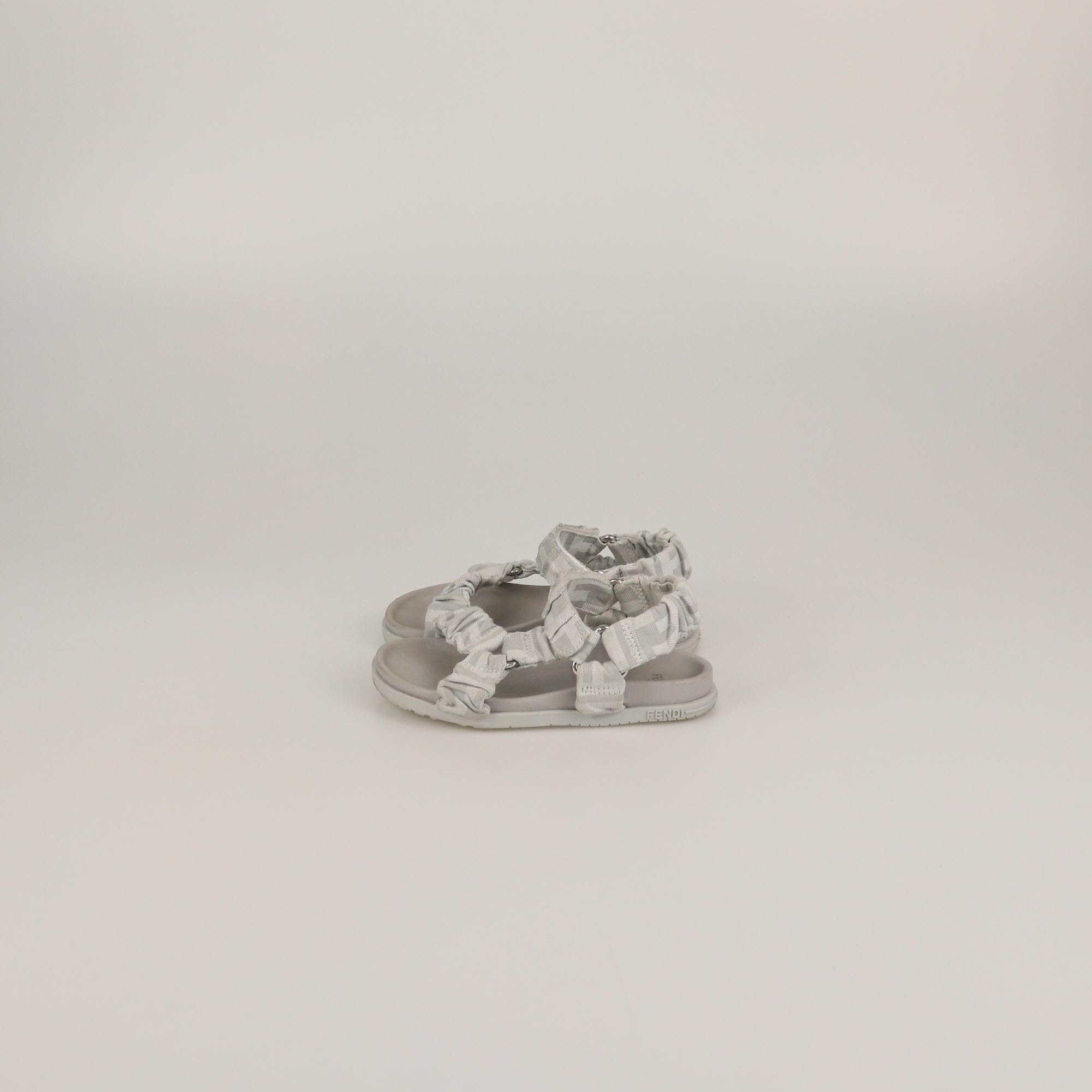 Dolce & Gabbana Kids Grey FF Logo Vekcri Strap Flat Sandals Kids Dolce & Gabbana Kids 