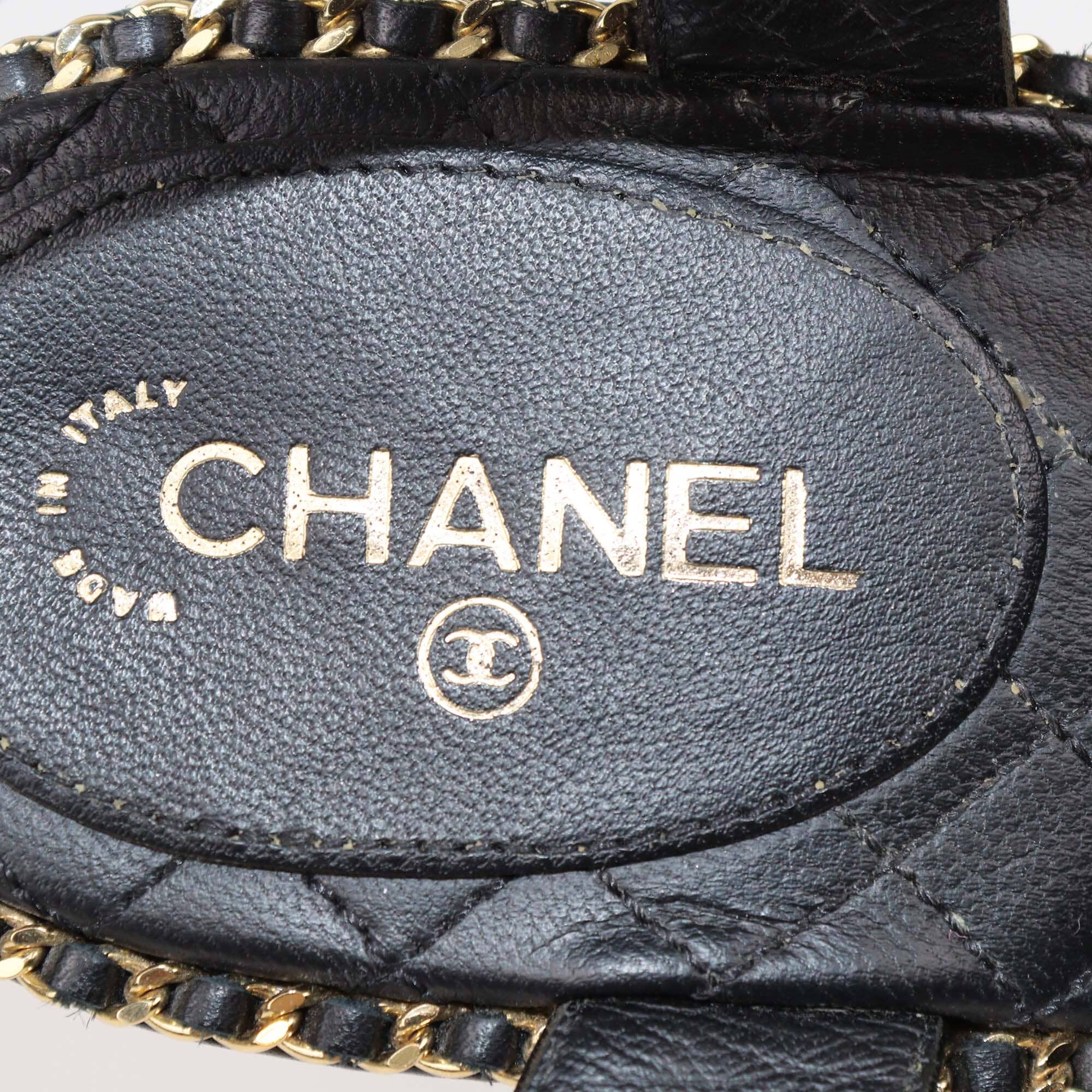 Chanel Black Quilted Braided Chain Around Wedge Platform Sandals Womens Chanel 