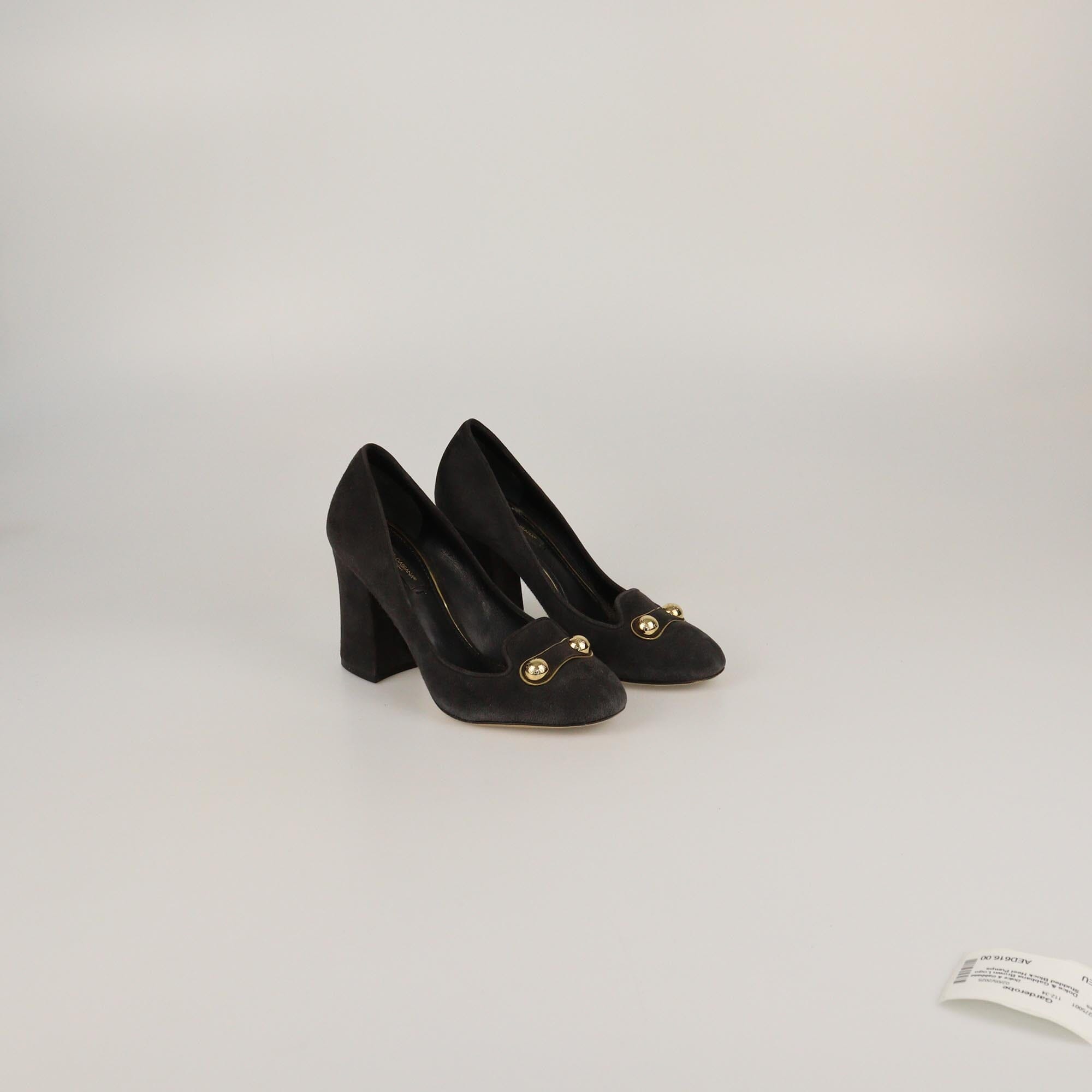 Dolce & Gabbana Dark Grey Stud Block Heel Pumps Womens Dolce & Gabbana 