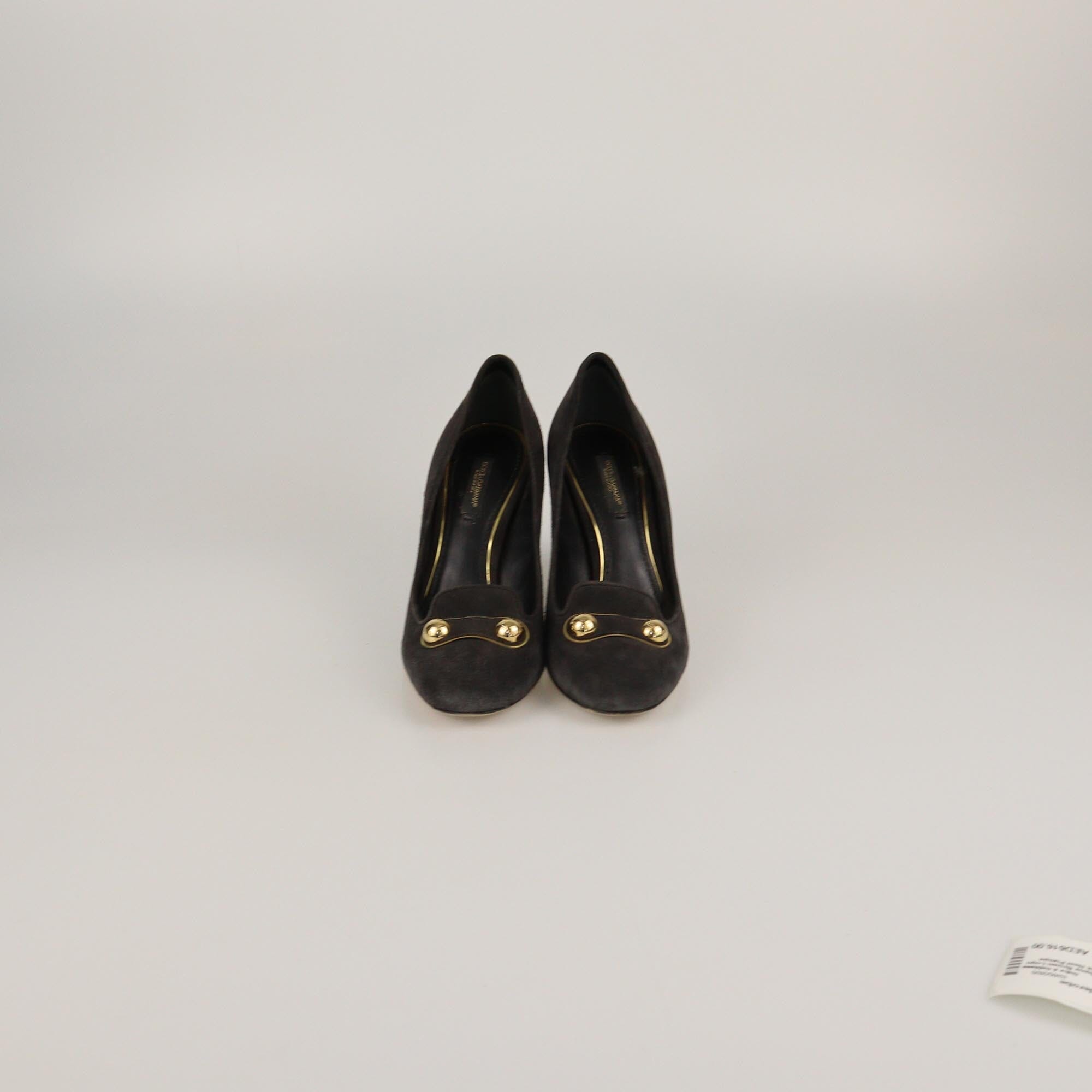 Dolce & Gabbana Dark Grey Stud Block Heel Pumps Womens Dolce & Gabbana 