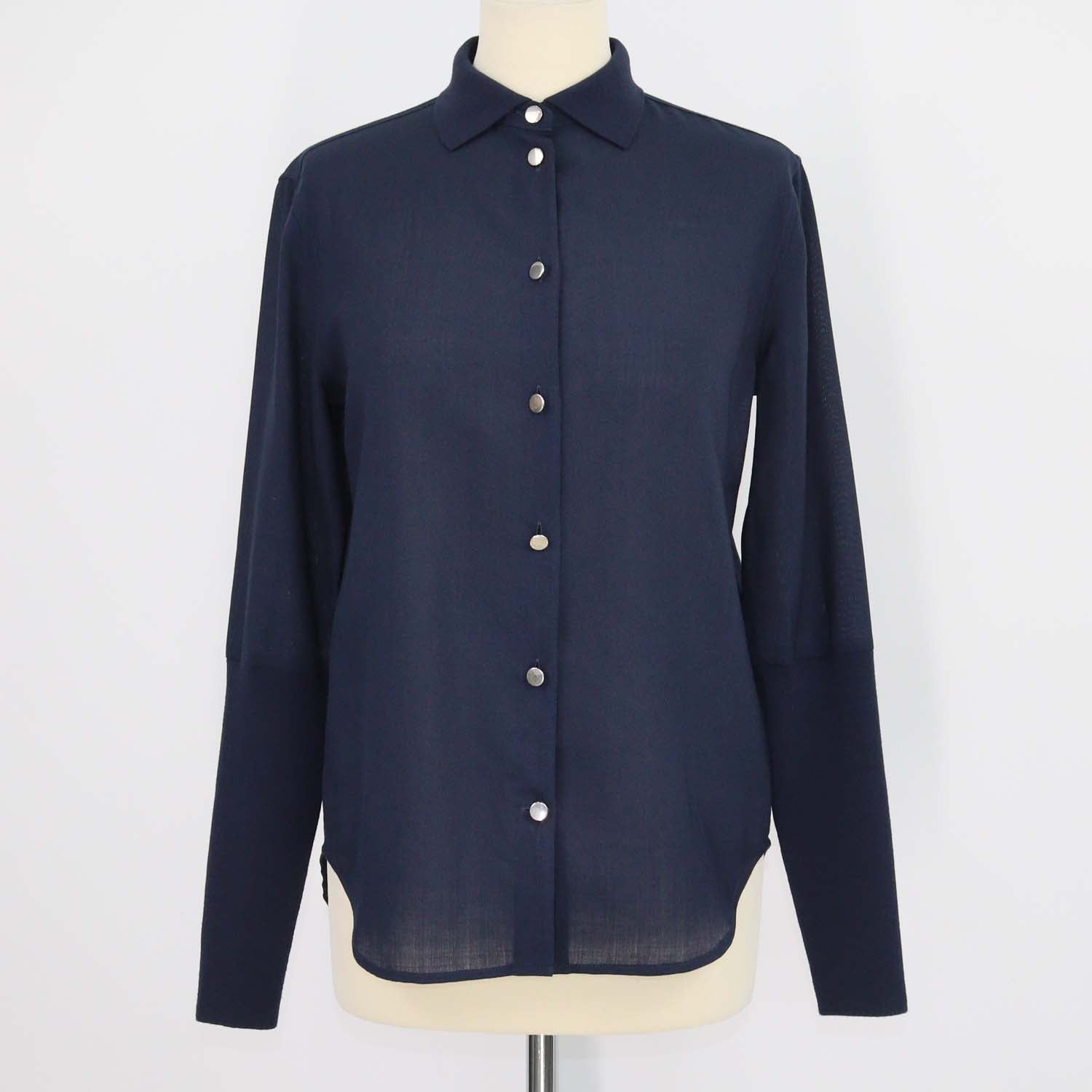 Loro Piana Deep Blue Wool Leela Long Sleeve Shirt