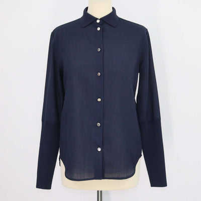 Loro Piana Deep Blue Wool Leela Long Sleeve Shirt