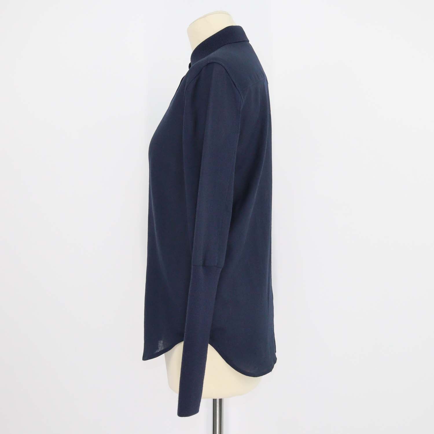 Loro Piana Deep Blue Wool Leela Long Sleeve Shirt