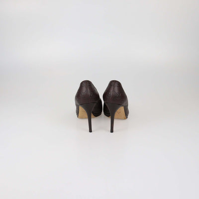 Gucci Dark Brown Guccissima Leather Horsebit Peep Toe Pumps