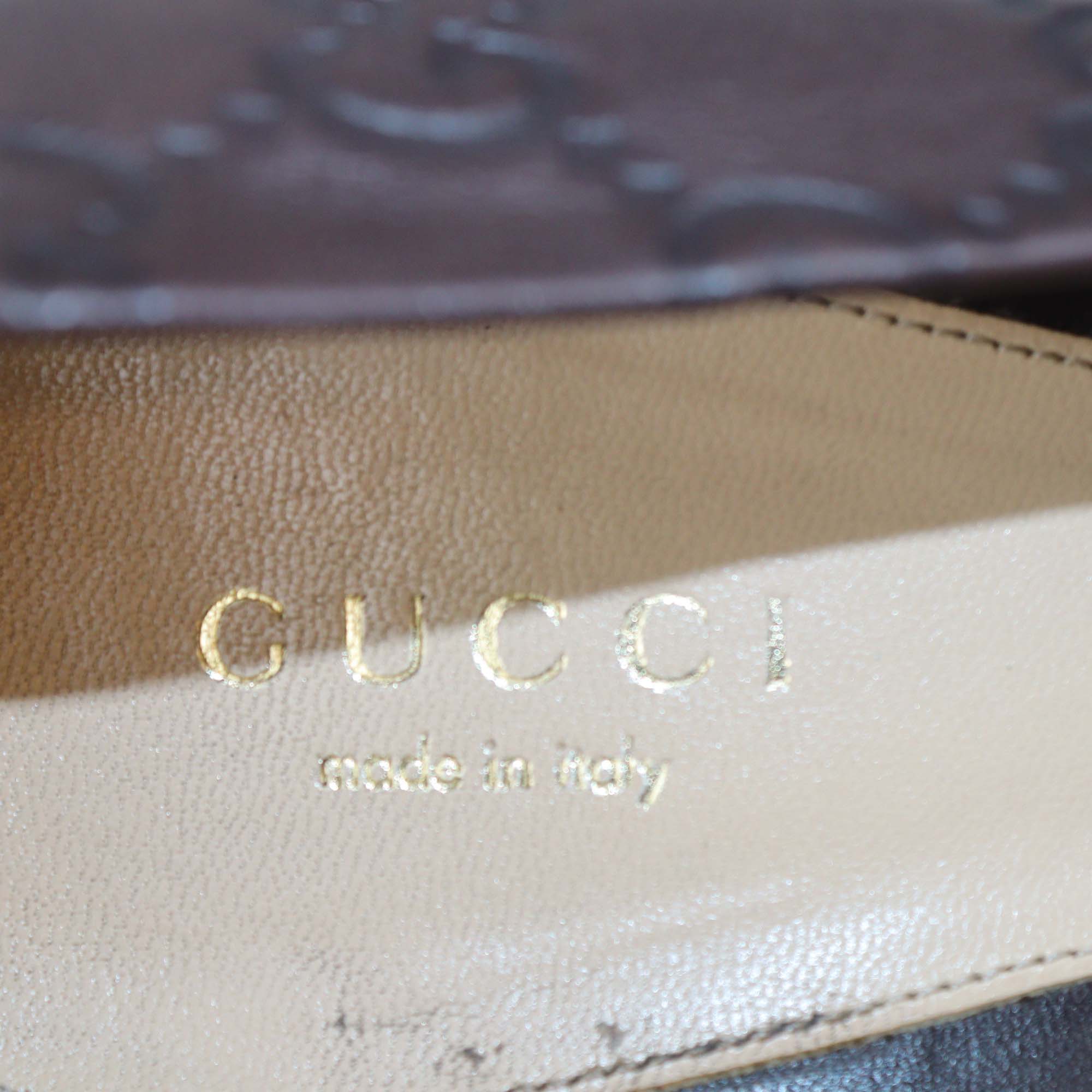 Gucci Dark Brown Guccissima Leather Horsebit Peep Toe Pumps