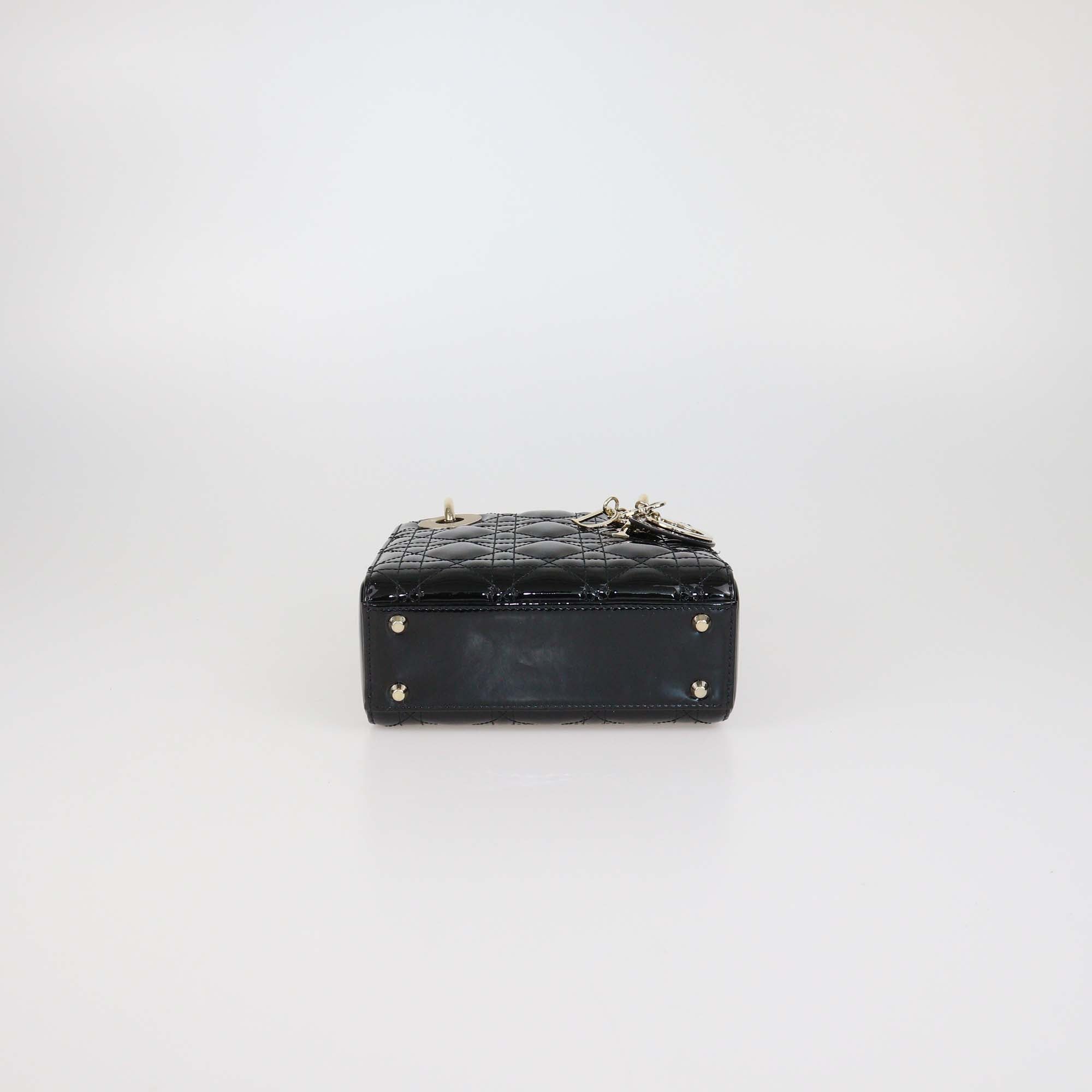 Christian Dior Black Patent Leather Cannage Mini Lady Dior Tote