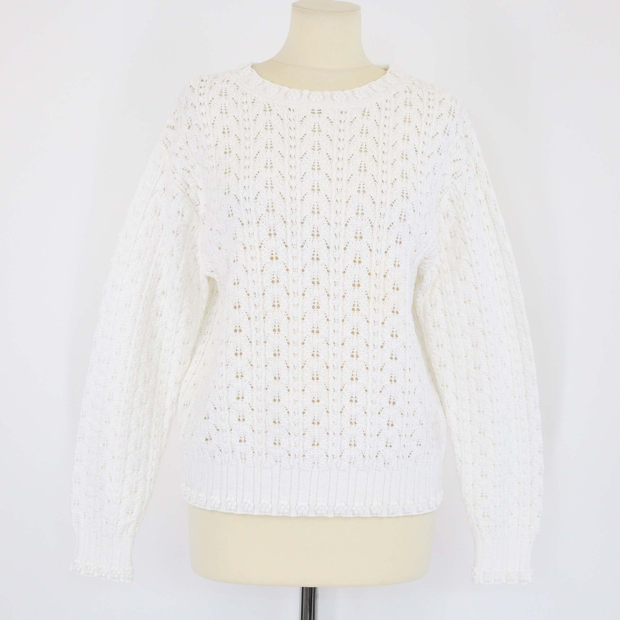 Chanel White Crochet Sweater Womens Chanel 