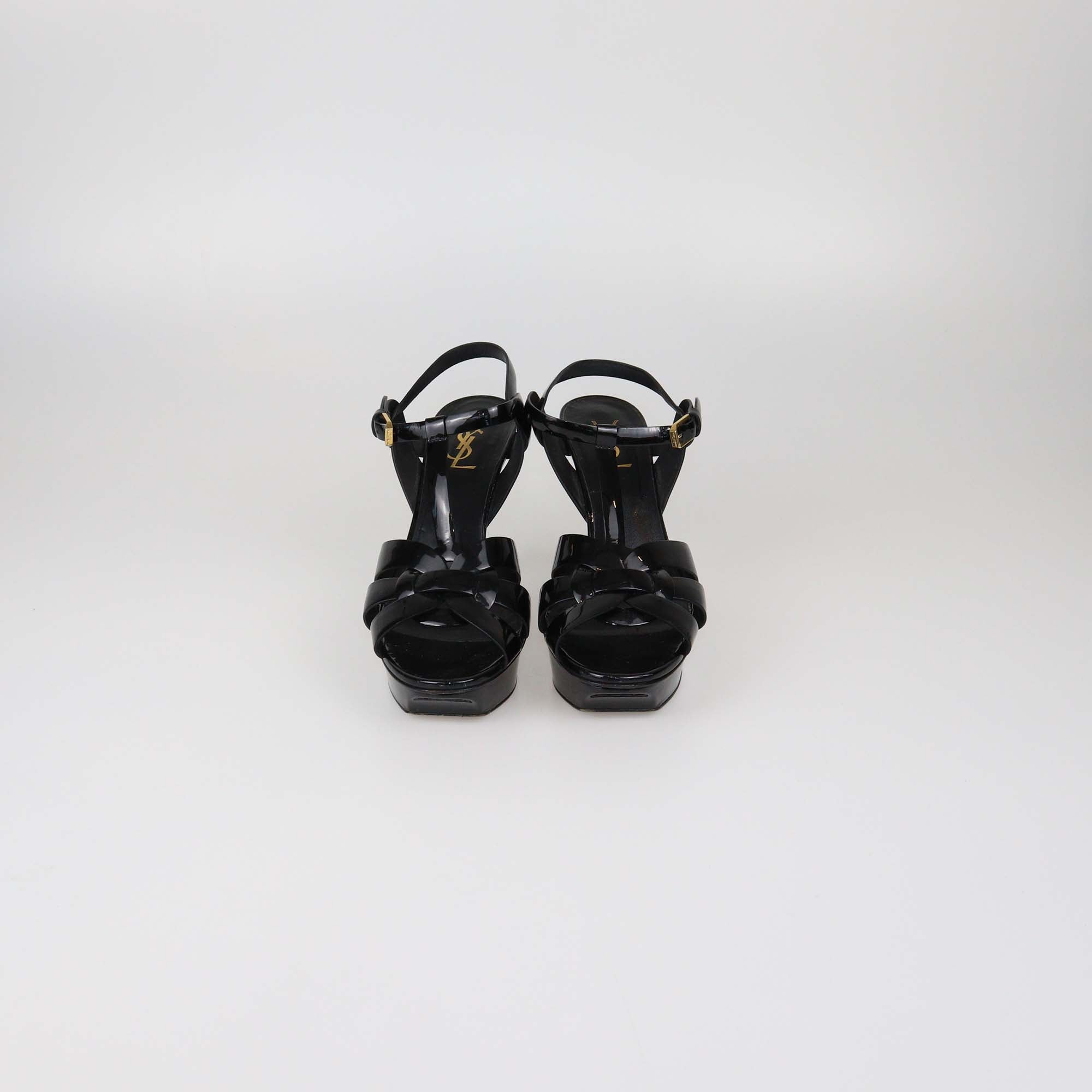 Saint Laurent Black Patent Leather Tribute Platform Sandals
