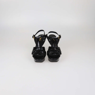 Saint Laurent Black Patent Leather Tribute Platform Sandals