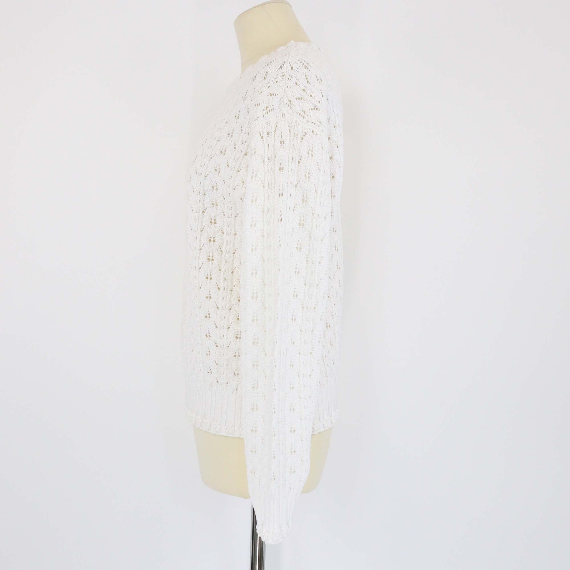Chanel White Crochet Sweater Womens Chanel 