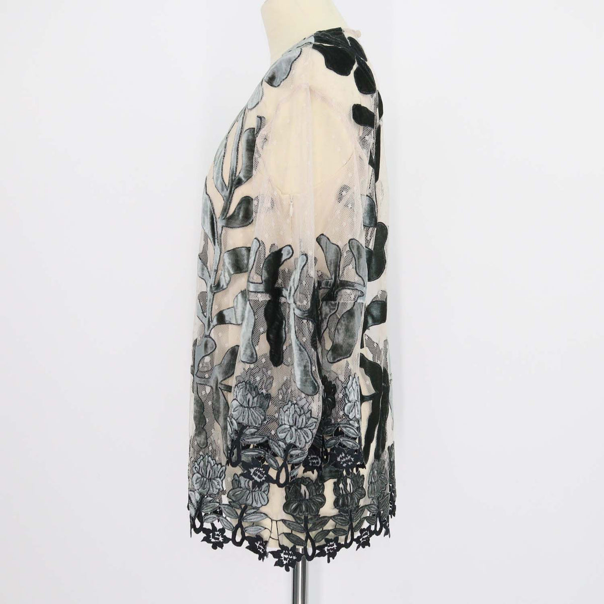 Biyan Green Mesh Velvet Floral Embroidered Blouse