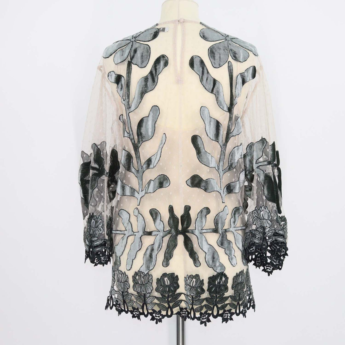 Biyan Green Mesh Velvet Floral Embroidered Blouse