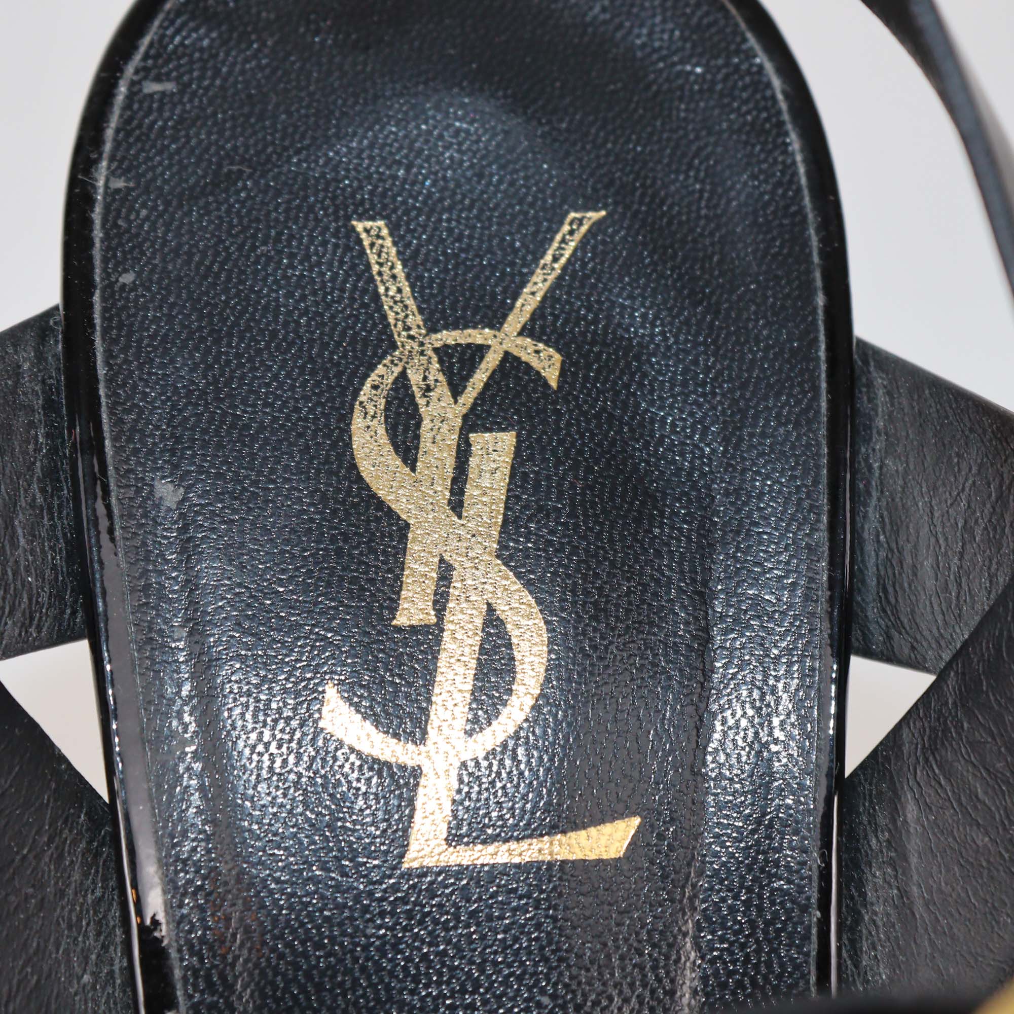 Saint Laurent Black Patent Leather Tribute Platform Sandals