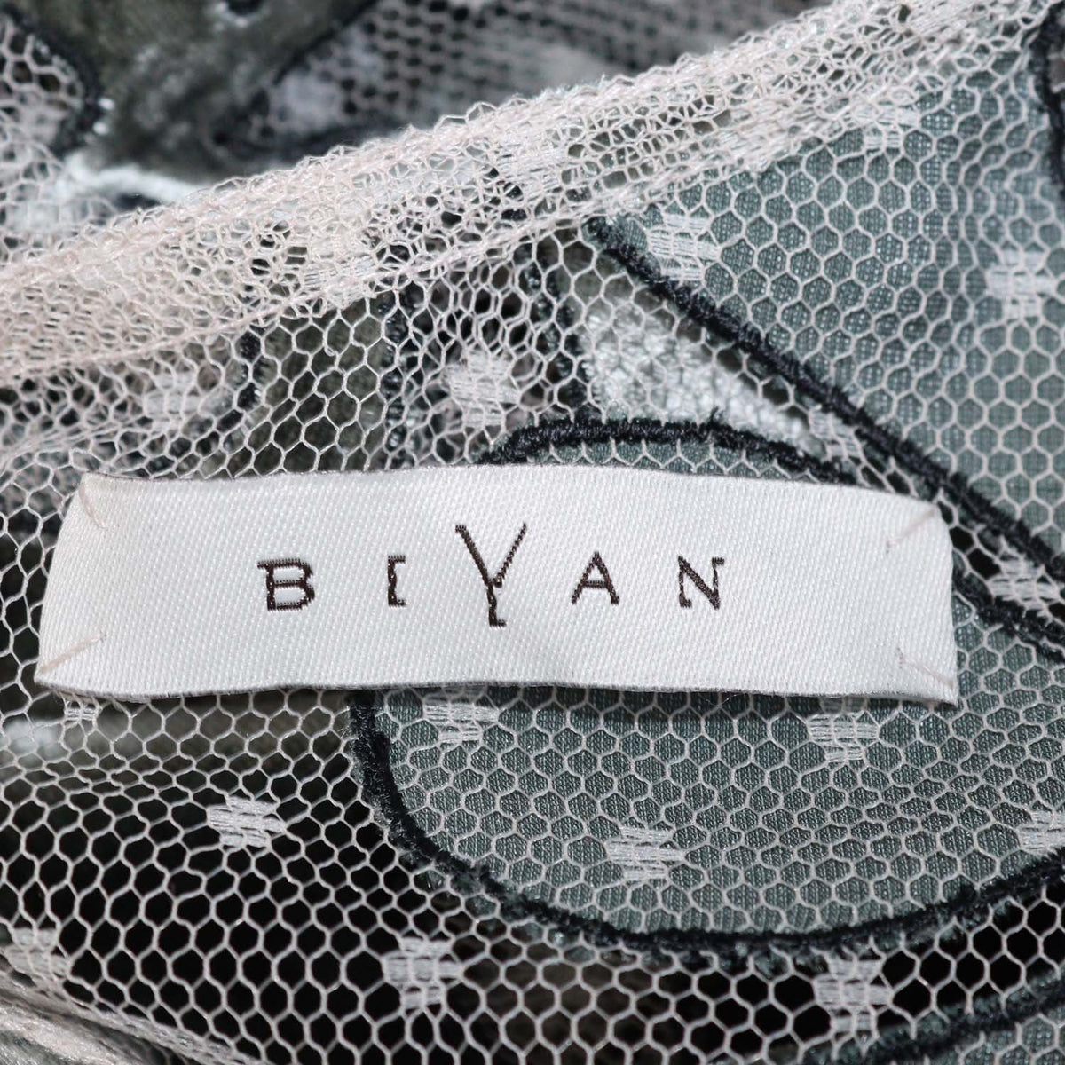 Biyan Green Mesh Velvet Floral Embroidered Blouse