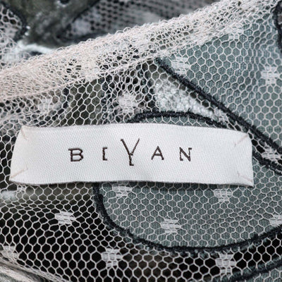 Biyan Green Mesh Velvet Floral Embroidered Blouse