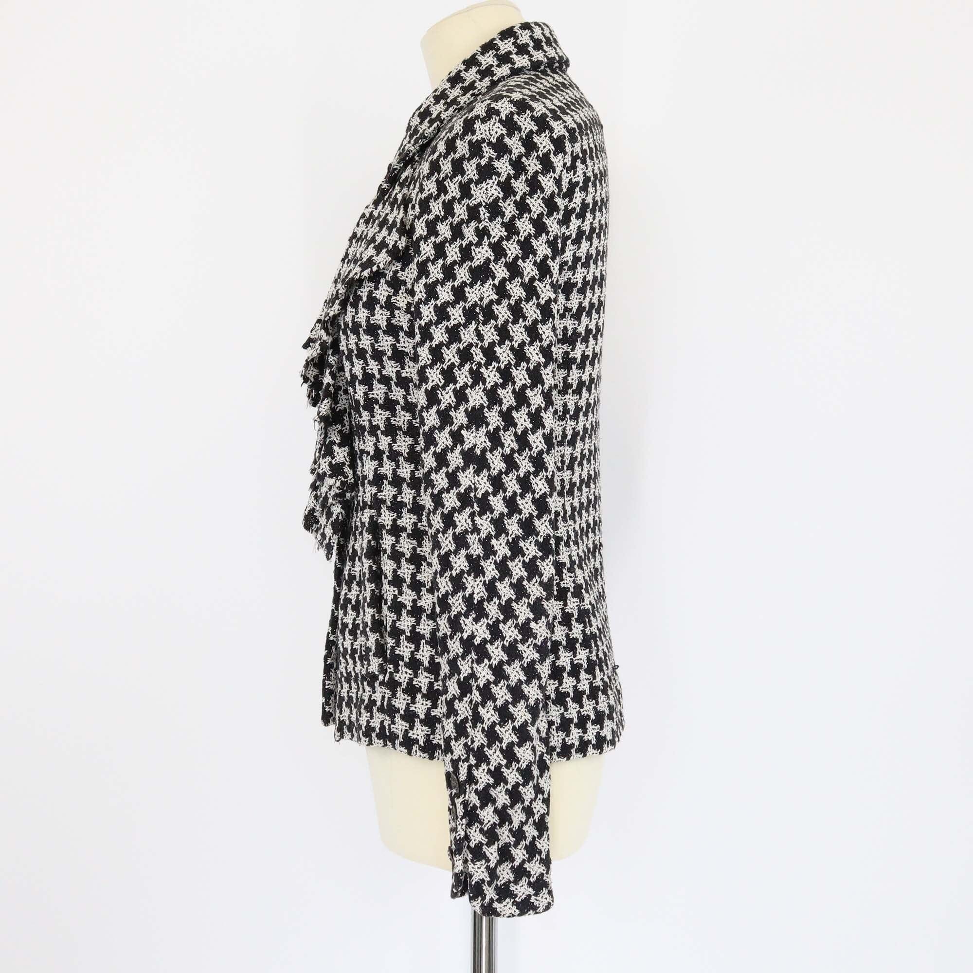 Chanel Black/White Tweed Ruffle Detail Jacket Womens Chanel 