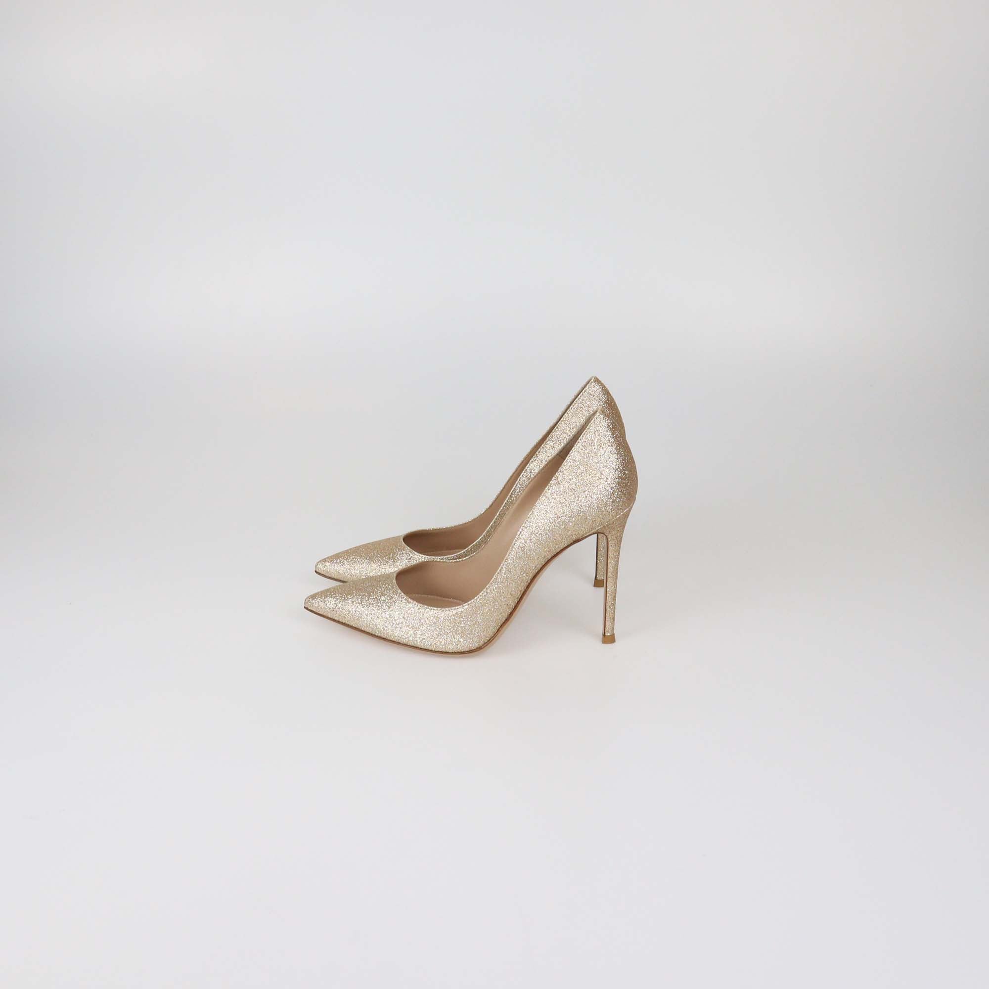Gianvito Rossi Gold Glitter Pointed Toe Pumps