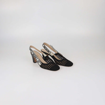 Christian Dior Black Cannage Fabric Dior & Moi Slingback