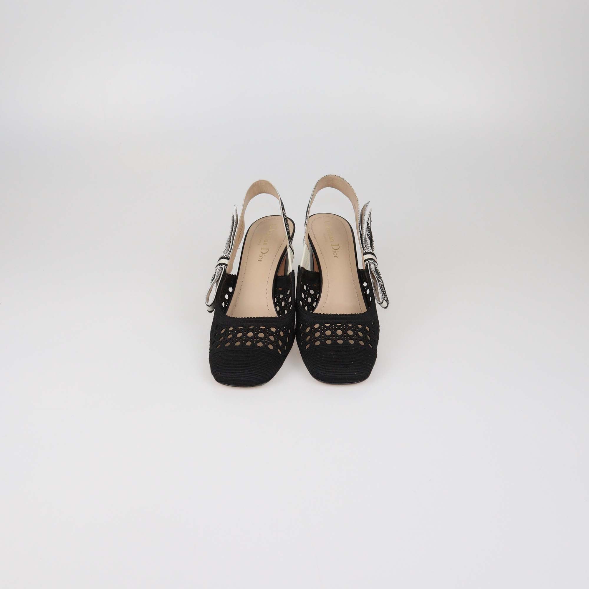 Christian Dior Black Cannage Fabric Dior & Moi Slingback