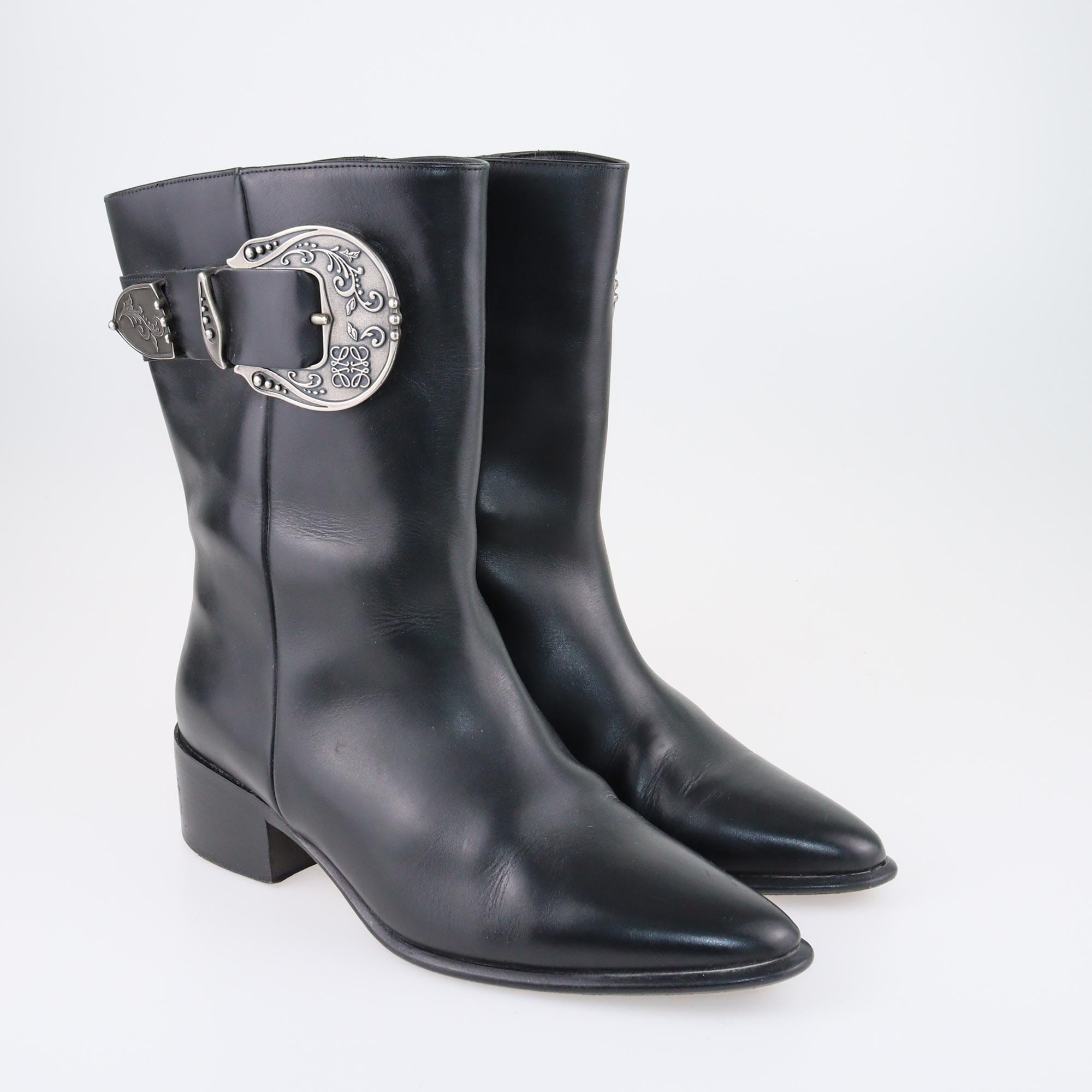 Loewe Black Buckled Pointed Western Boots Shoes Loewe 