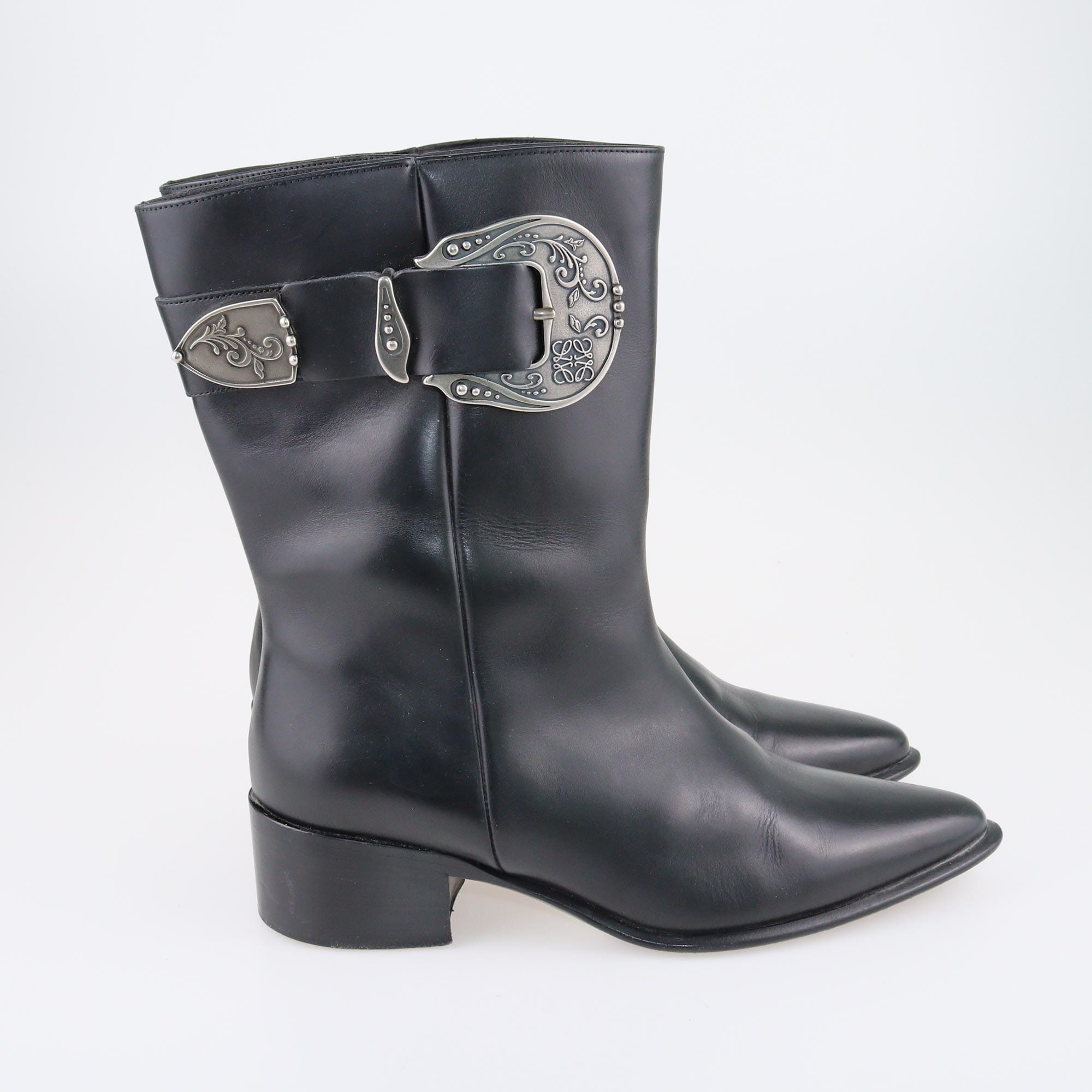 Loewe Black Buckled Pointed Western Boots Shoes Loewe 