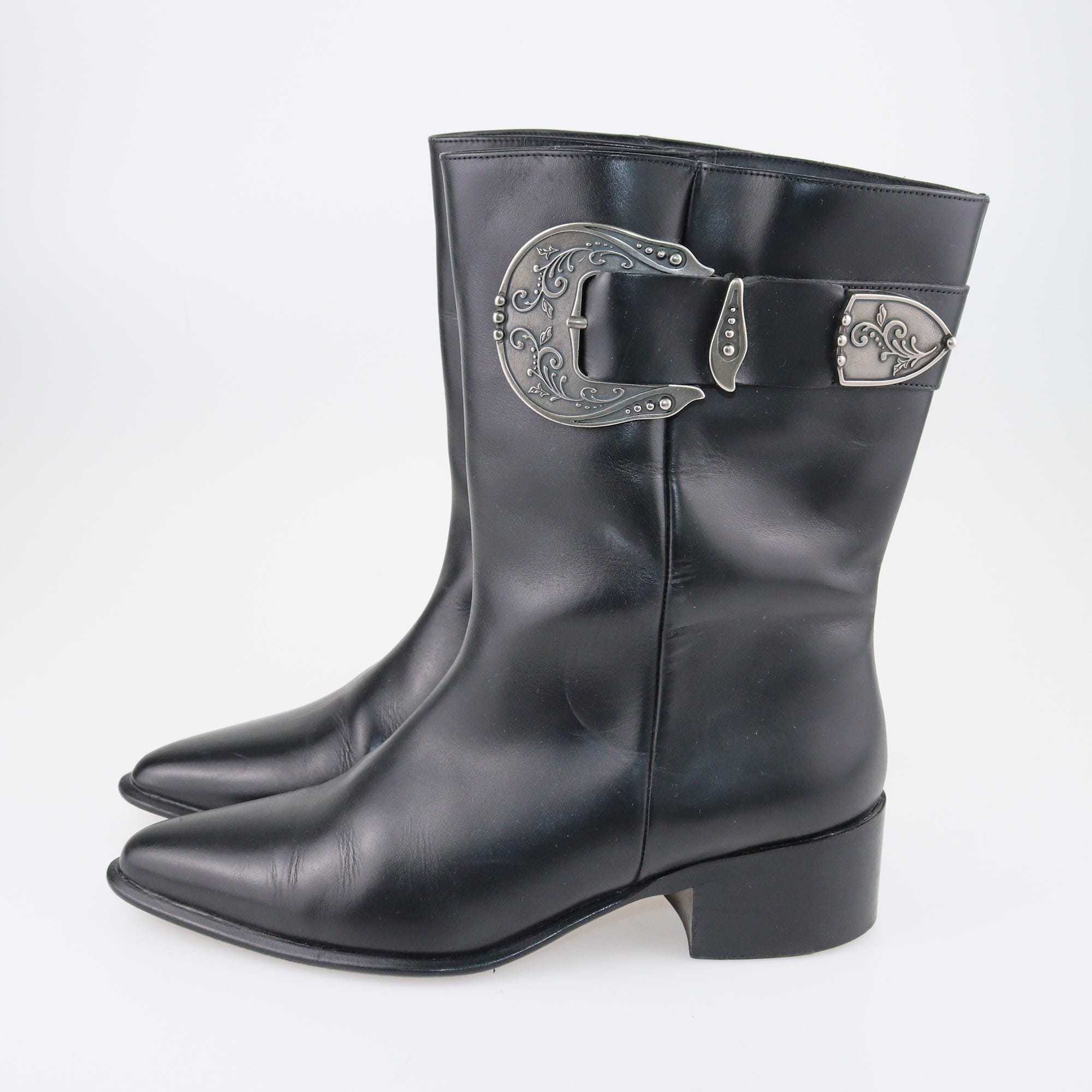 Loewe Black Buckled Pointed Western Boots Shoes Loewe 