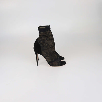 Gianvito Rossi Black Lace and Suede Missy Open Toe Booties