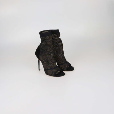 Gianvito Rossi Black Lace and Suede Missy Open Toe Booties