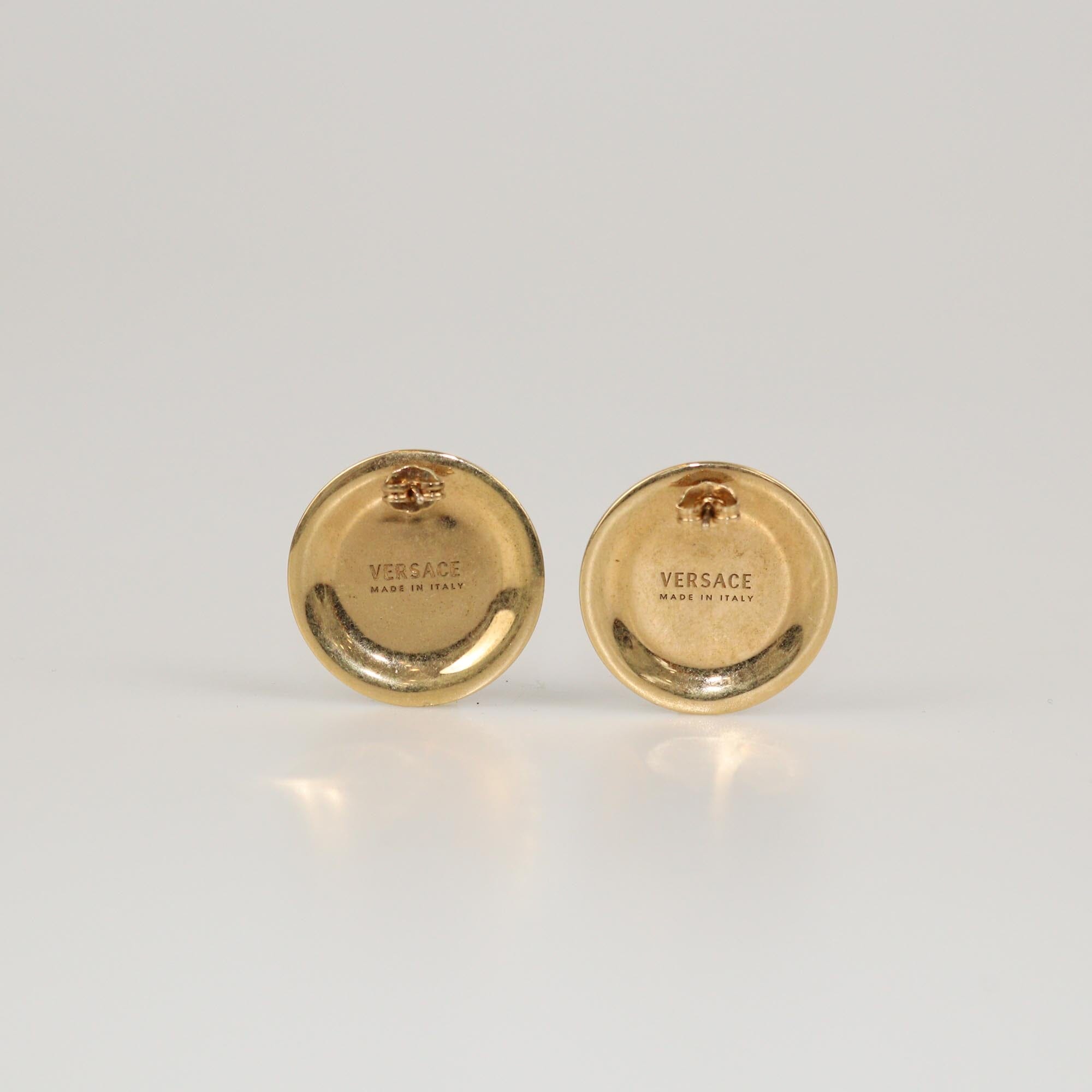 Versace Gold Tone Metal Medusa Stud Round Earrings Womens Versace 