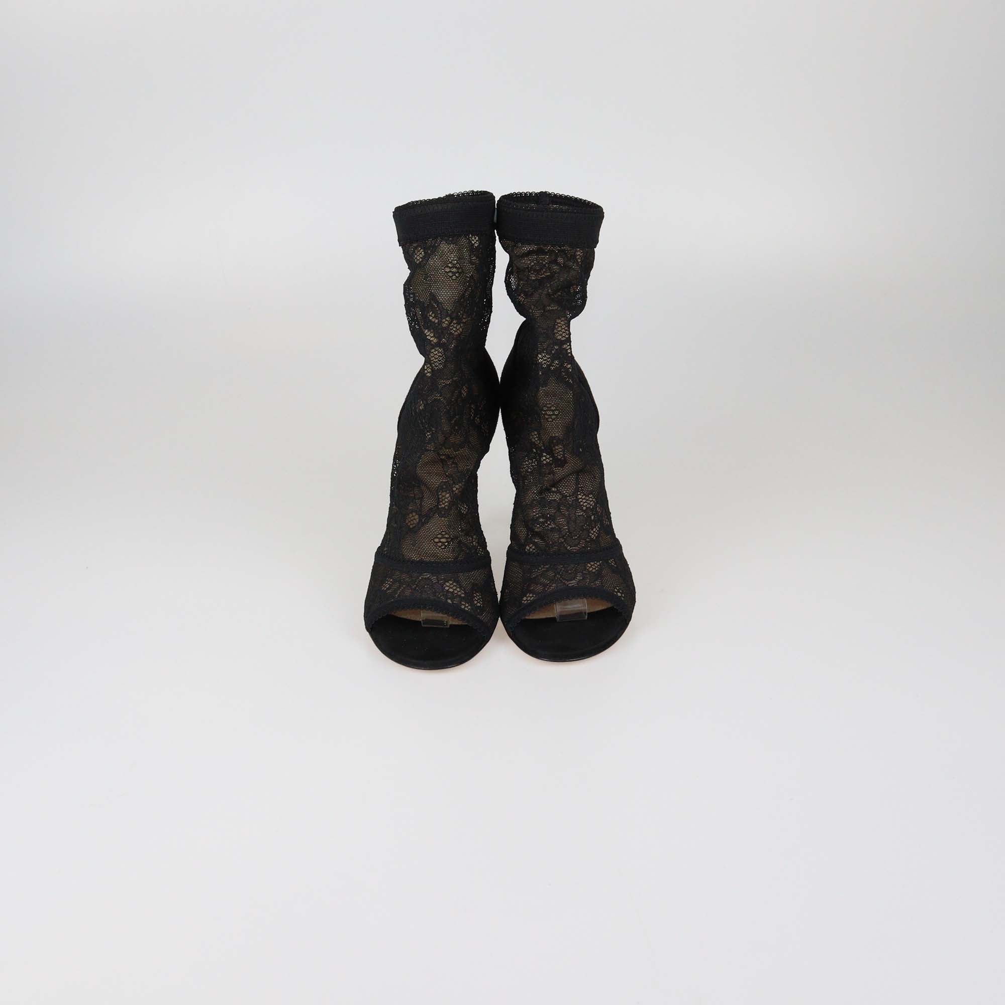 Gianvito Rossi Black Lace and Suede Missy Open Toe Booties
