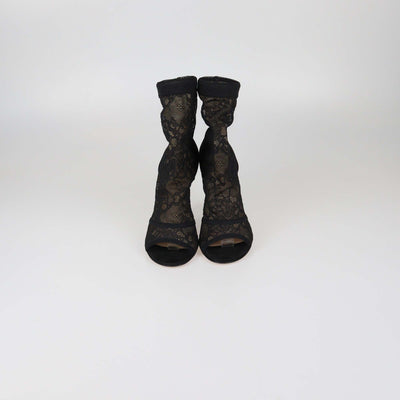 Gianvito Rossi Black Lace and Suede Missy Open Toe Booties