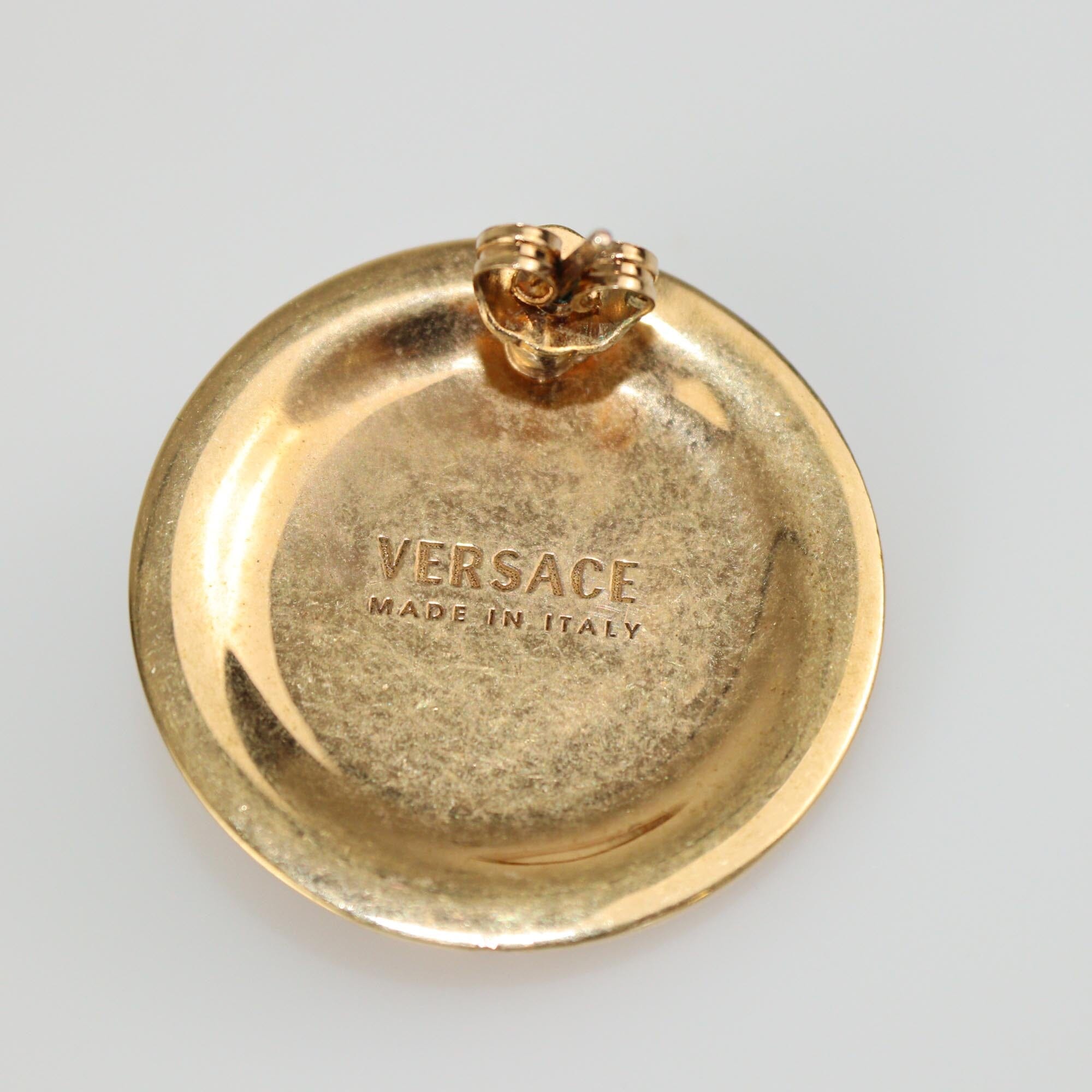 Versace Gold Tone Metal Medusa Stud Round Earrings Womens Versace 