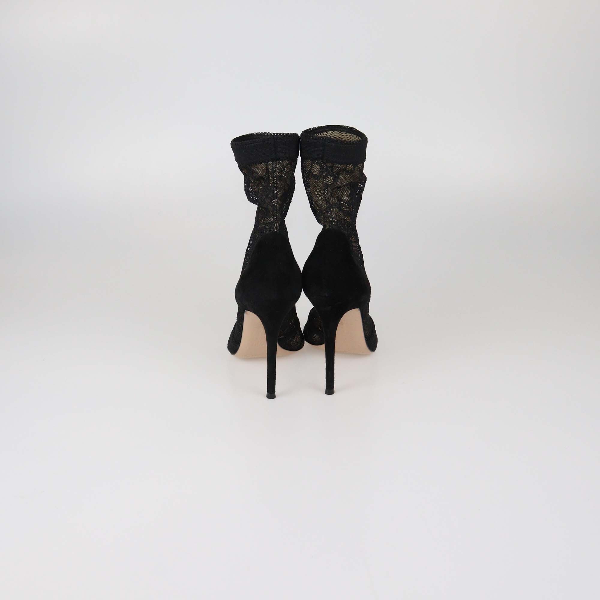 Gianvito Rossi Black Lace and Suede Missy Open Toe Booties