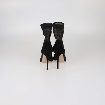 Gianvito Rossi Black Lace and Suede Missy Open Toe Booties