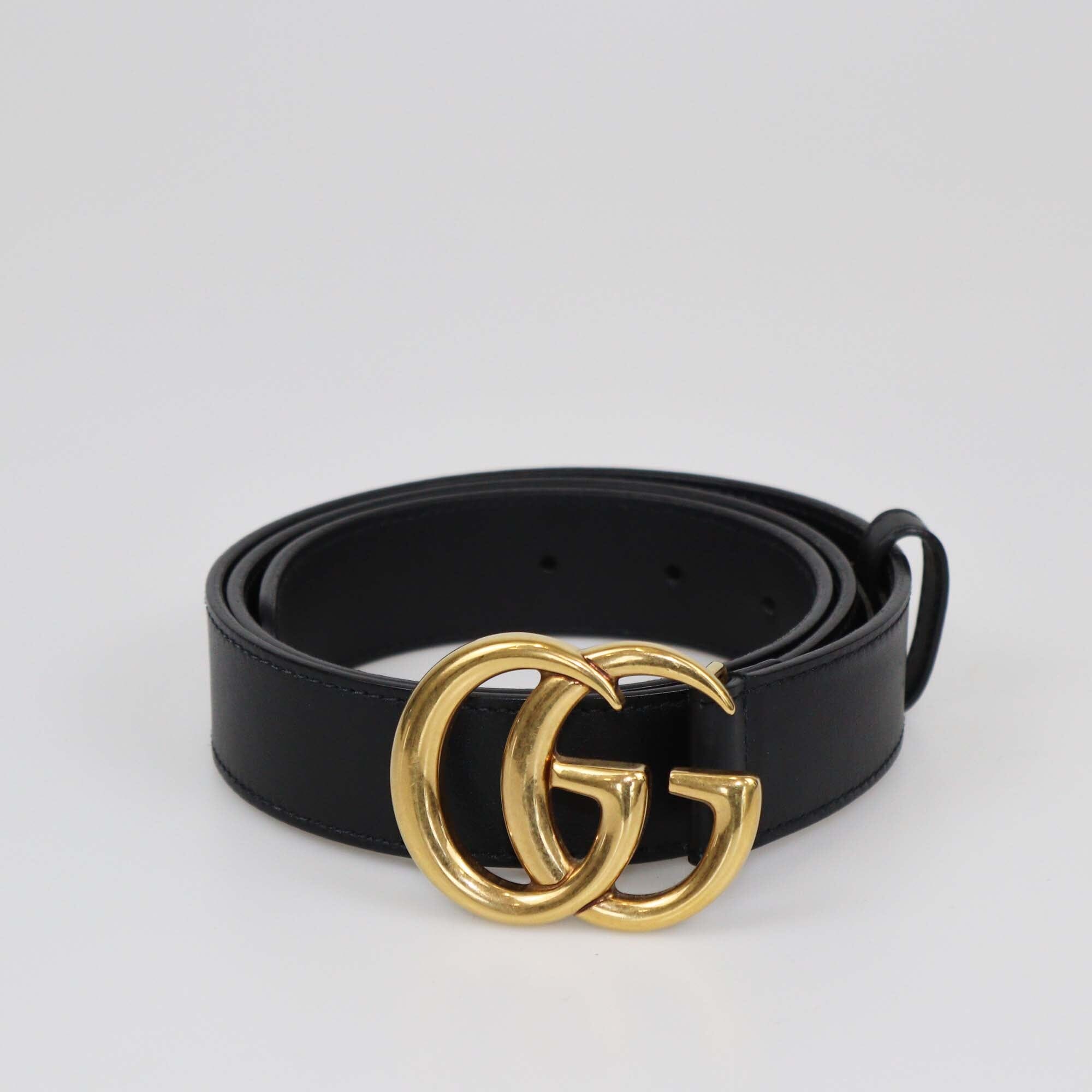 Gucci Black GG Marmont Thin Buckle Belt Mens Gucci 