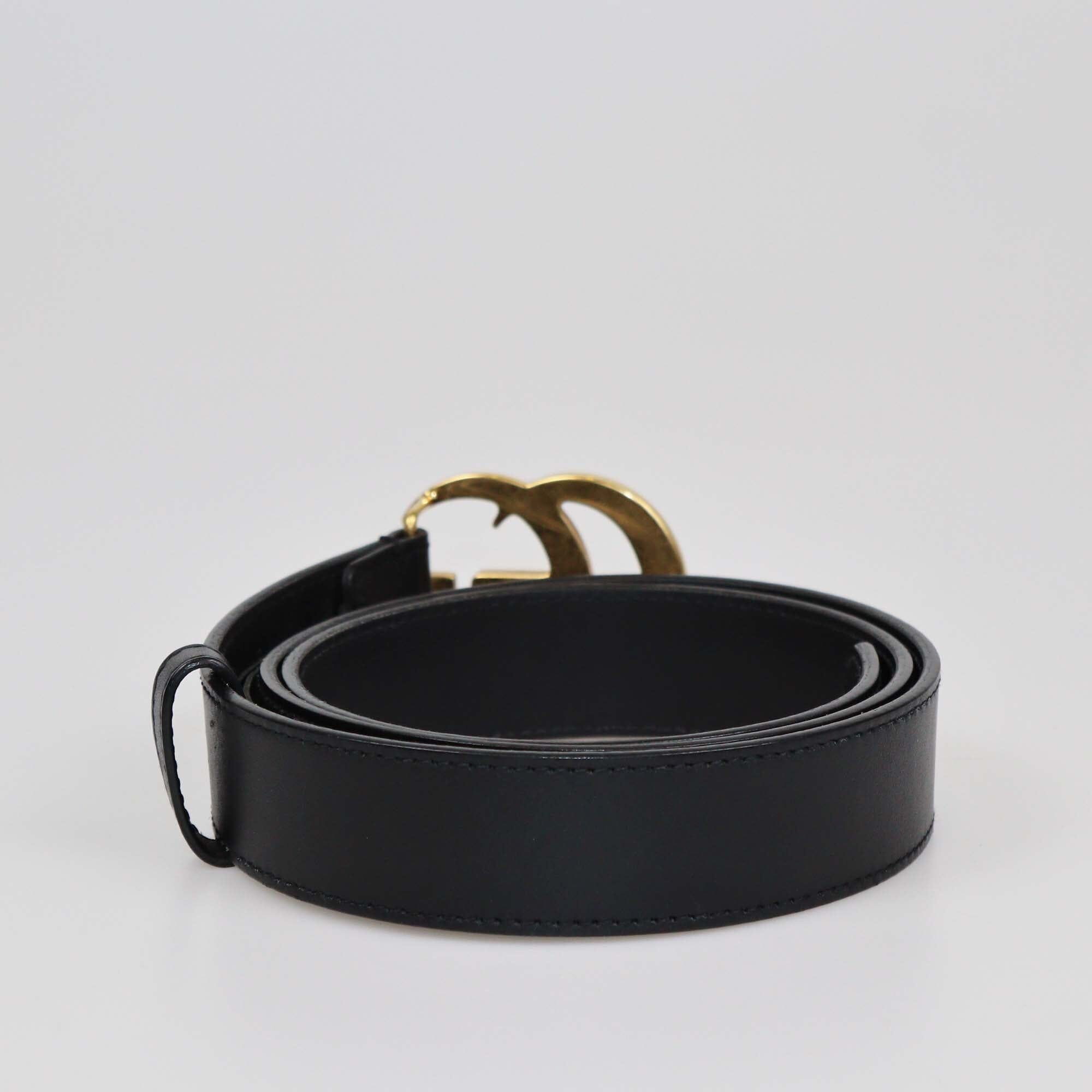 Gucci Black GG Marmont Thin Buckle Belt Mens Gucci 