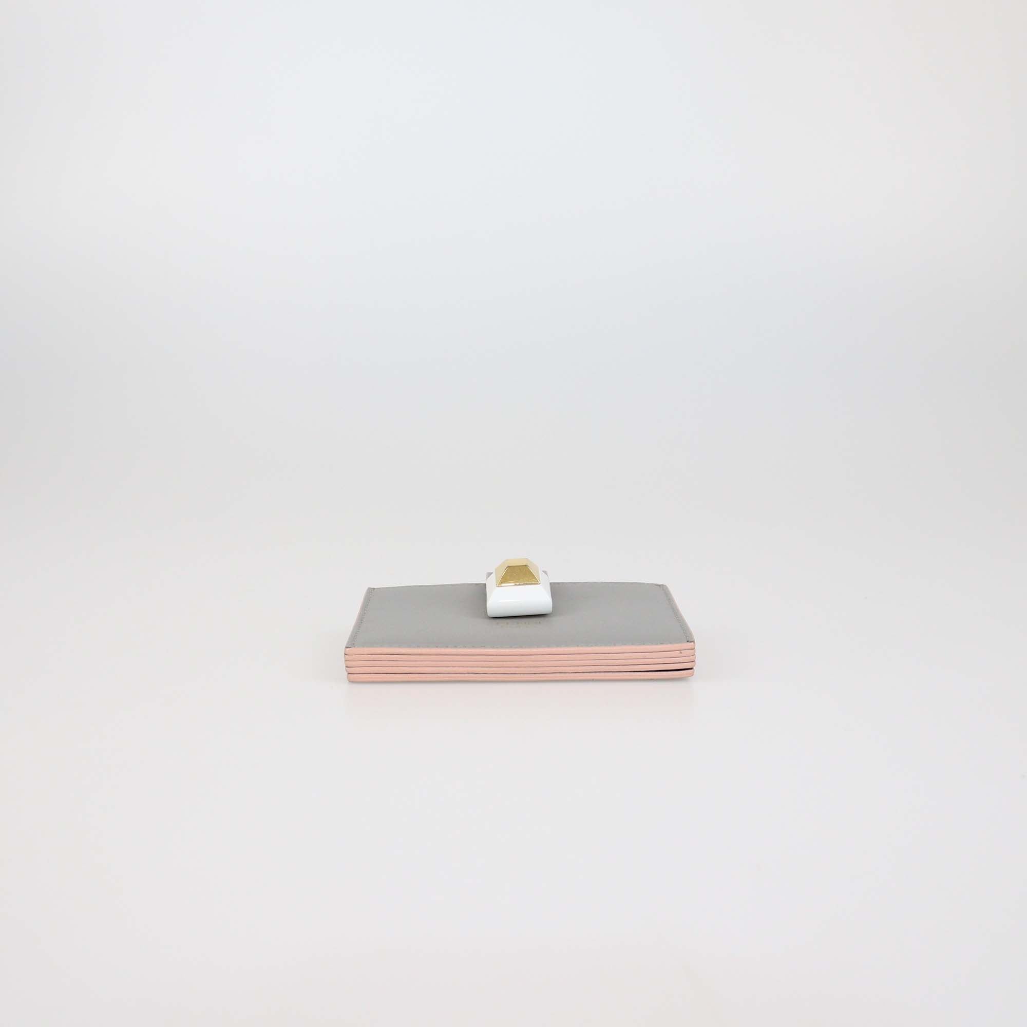 Fendi Grey/Pink Leather Gusset Card Holder