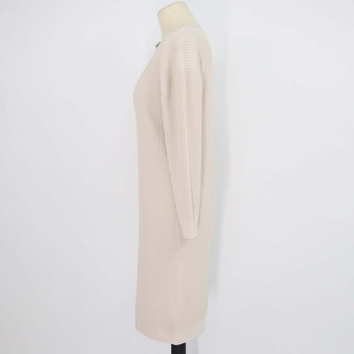 Hermes Beige Blend Viscose Knitted Chain Neck Detail Long Sleeve Dress