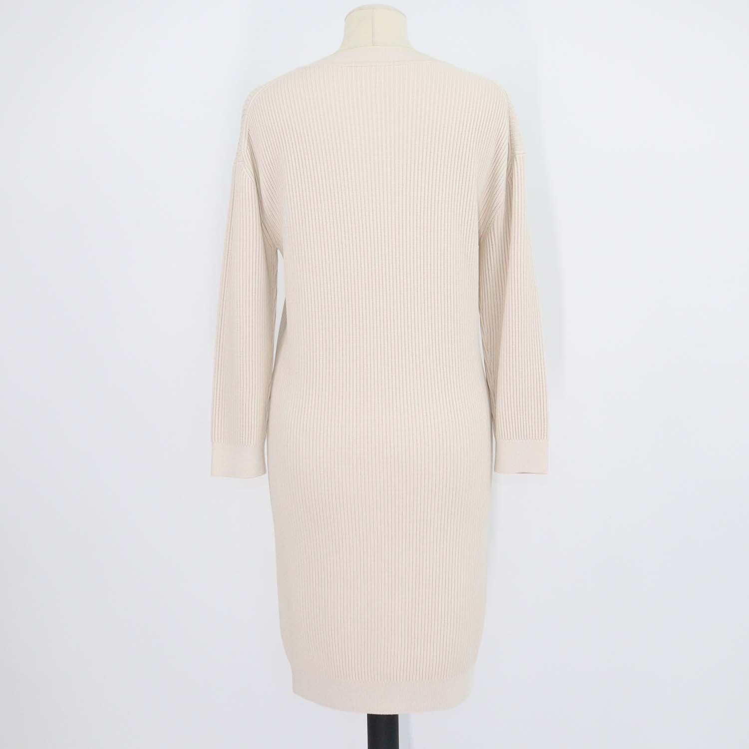 Hermes Beige Blend Viscose Knitted Chain Neck Detail Long Sleeve Dress