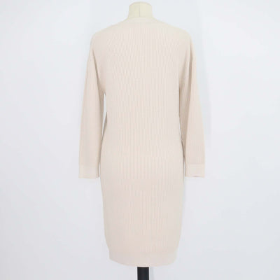 Hermes Beige Blend Viscose Knitted Chain Neck Detail Long Sleeve Dress