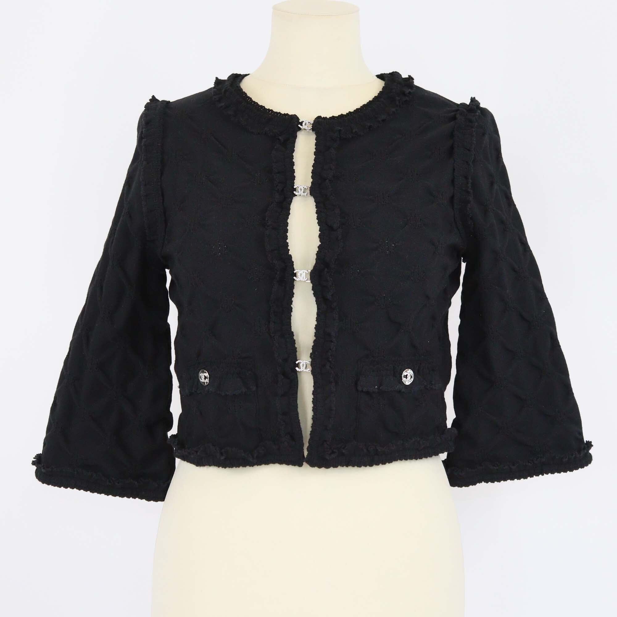 Chanel Black Quilted CC Crystal Crop Cardigan Womens Chanel 