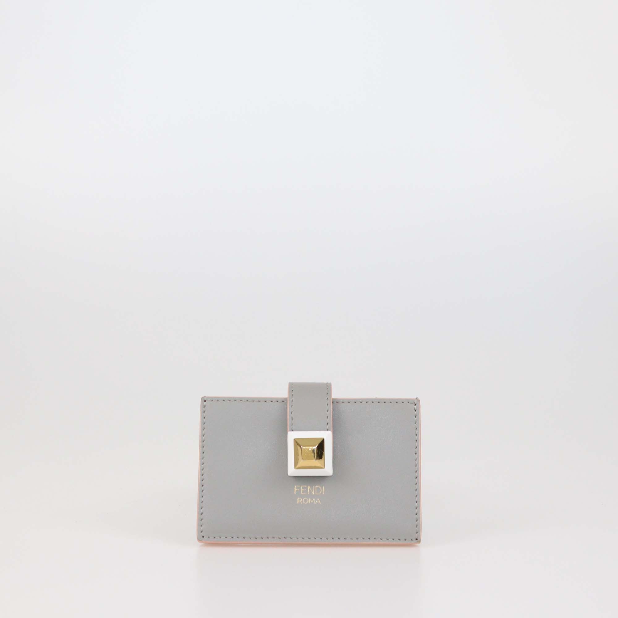 Fendi Grey/Pink Leather Gusset Card Holder