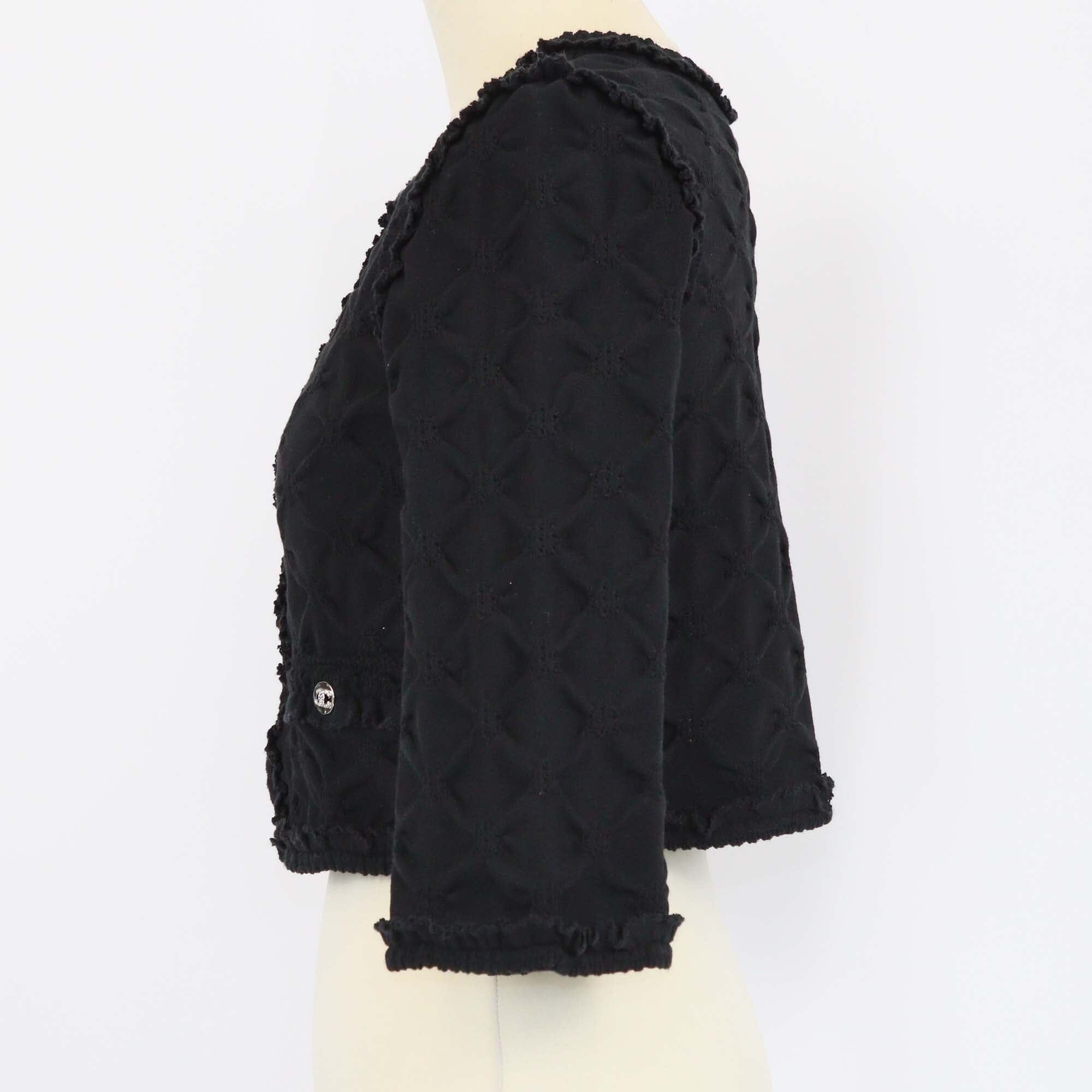 Chanel Black Quilted CC Crystal Crop Cardigan Womens Chanel 