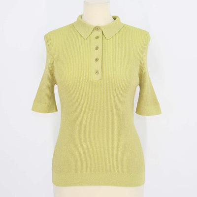 Nina Ricci Metallic Yellow Green Blend Cotton Knitted Polo Shirt