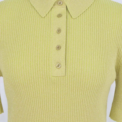 Nina Ricci Metallic Yellow Green Blend Cotton Knitted Polo Shirt