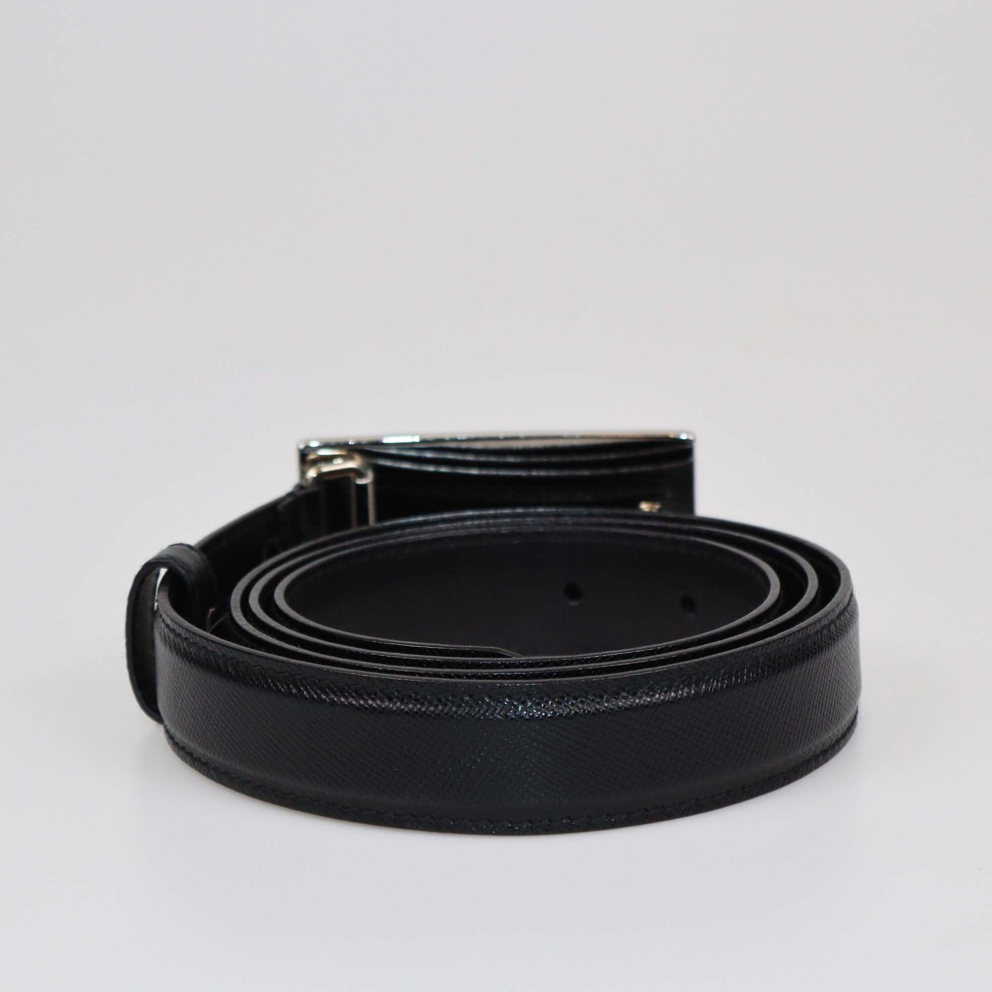 Prada Black Saffiano Logo Buckle Belt Womens Prada 