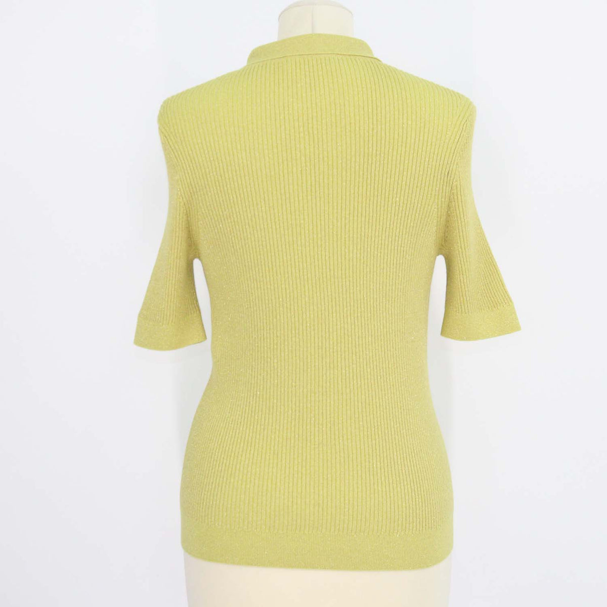 Nina Ricci Metallic Yellow Green Blend Cotton Knitted Polo Shirt