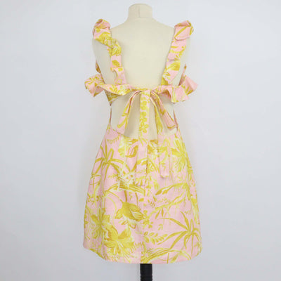 Zimmermann Pink/Yellow Linen Floral Ruffled Cut Out Mini Dress